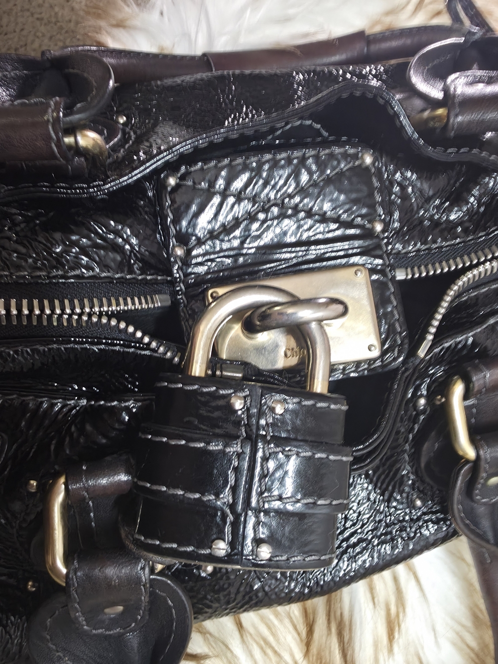 Chloe Black Patent Leather Satchel with Gold Hardware - Picture 10 of 16
